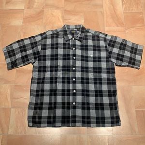 Utility Vintage Men's Black & White Plaid Casual Short Sleeve Button Down Shirt